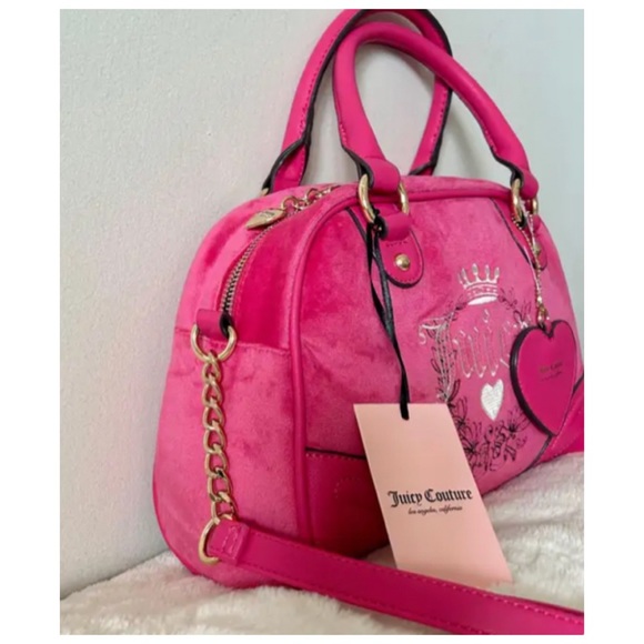 ❣️SOLD❣️ NEW Juicy Couture Free Love Heritage Bowler Satchel Crossbody Hot Pink - Picture 6 of 13